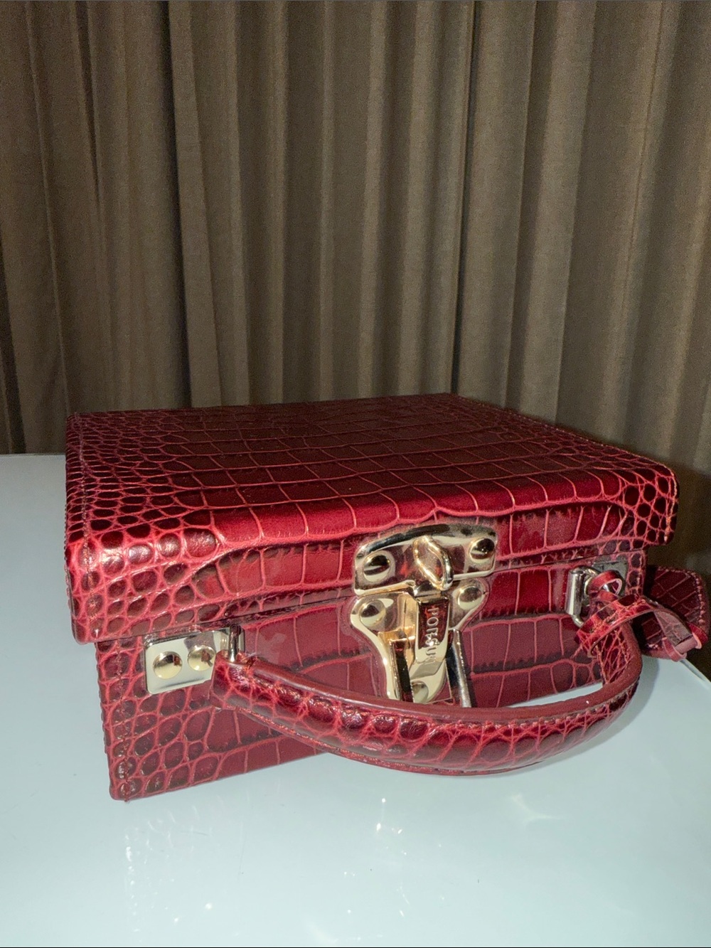 Red Croc-Embossed Mini Top-Handle Case Bag